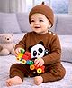Little Surprise Box Viscose Rayon Woven Full Sleeves Panda Printed Winter Wear Romper With Cap - Brown