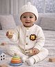 Little Surprise Box Viscose Rayon Woven Full Sleeves Cable Knit Designed & Lion Applique Detailed Winter Wear Romper With Cap - White
