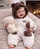 Little Surprise Box Cotton Woven Full Sleeves Abstract Designed Winter Wear Hooded Romper - Brown