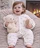 Little Surprise Box Cotton Woven Full Sleeves Animal Printed Winter Wear Romper - White