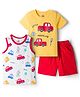 Doodle Poodle 100% Cotton Single Jersey Knit Half Sleeves T-Shirt & Shorts Set with Tee Car Print - Yellow White & Red