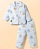 Enfance Core Cotton Woven Full Sleeves Dino Printed Co-ords Shirt & Pajama Night Suit - Sky Blue