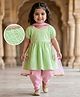 EARTHY TOUCH Schiffli Woven Half Sleeves Kurta Patiala Set With Embroidery & Dupatta - Light Green