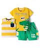 Babyhug 100% Cotton Knit Half Sleeves & Sleeveless Striped Crocodile Printed T-Shirt & Shorts Set - Multicolour & Green