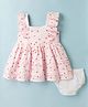 ToffyHouse Cotton Woven Frill Sleeves Tiered Frock with Bloomer Strawberry Print - Light Pink