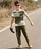 OLLINGTON ST. Cotton Knit Printed Half Sleeves T-Shirt & Knit Joggers Set - Multicolor & Olive Green