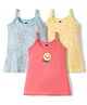 Simply Sinker Knit Sleeveless Frocks with Smiley Print Pack of 3 - Coral Yellow & Aqua Blue