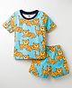 Simply Sinker Knit Half Sleeves T-Shirt & Shorts Set with Tiger Print - Light Blue