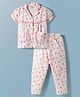 Dew Drops Cotton Woven Half Sleeves Floral Printed Co-Ords Top & Pyjama Night Suit - Pink
