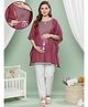Dummy Shape Cotton Rayon Woven Half Cape Sleeves Thread Work Embroidered Maternity Kaftan Kurta With Side Zipper Nursing Zipper Access - Purple