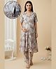 Dummy Shape Cotton Blend Woven Half Sleeves Floral Printed Maternity Kurti With Side Zipper Nursing Access With Pant Set - Mauve