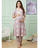 Dummy Shape Cotton Blend Woven Half Sleeves Floral Printed Maternity Kurti & Pant Set With Side Zipper Nursing Access - Mauve
