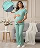 True Shape Cotton Rib Knit Half Sleeves Solid Stretchable Maternity Top & Pant Night Suit  - Sea Green