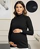 True Shape Cotton Rib Knit Full Sleeves Solid Stretchable Top With Zipless Nursing Access - Black