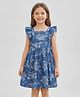 Creative Kids Cotton Woven Sleeveless Floral Printed Dress - Blue & White