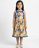 Creative Kids Cotton Woven Sleeveless Floral Printed Dress - Blue & Yellow