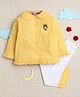 Little Clothing Cotton Woven Full Sleeves Polka Dots Printed Owl Applique Detailed Top & Pant Night Suit - Yellow