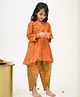 Peekaaboo Kids Cotton Woven Three Fourth Sleeves Floral & Leaves Printed Kurti & Dhoti Set - Orange