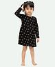 Ariel Cotton Knit Floral Printed Full Sleeves Dress - Black