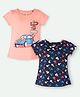 Ariel Cotton Knit Pack Of 2 Half Sleeves Car & Floral Printed Tee - Pink & Navy Blue