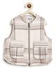 Tiber Taber Cotton Woven Sleeveless Checked Light Winter Jacket - Cream