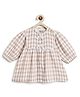 Tiber Taber Cotton Woven Full Sleeves Checked Bow Applique Detailed Dress With Bloomers - Cream
