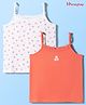 Honeyhap Premium Cotton Elastane Knit Sleeveless Slips With Floral Print & Bio Finish Pack of 2 - Bright White & Peach Echo