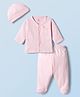I Bears Knitted Full Sleeves Bunny Printed T-Shirt & Footed Pyjama Night Suit With Cap - Pink