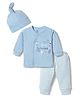 I Bears Knit Full Sleeves Printed T-Shirt & Pyjama Night Suit With Cap - Blue