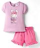 Simply Sinker Knit Half Sleeves Kitty Printed T-Shirt & Shorts Set - Mauve