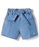 UCB Cotton Tencel Woven Knee Lenght Solid Color Shorts with Belt - Blue
