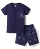 Simply Interlock Knit Half Sleeves Bear Printed T-Shirt & Shorts Night Suit - Navy Blue