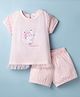 Simply Sinker Knit Half Sleeves Cat Embroidered T-Shirt & Shorts Set - Pink