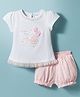 Simply Sinker Knit Half Sleeves Animal Embroidered T-Shirt & Shorts Set - White & Peach