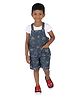 Young Birds Cotton Woven Floral Printed Dungaree With Half Sleeves Solid Tee - Blue