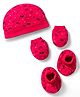 Rupa Peek A Boo Single Jersey Knit Unisex Cap, Mitten & Booties Set With Space Print Red - Diameter 12.5 cm
