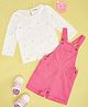 Pantaloons Baby Cotton Woven Heart Patch Detailed Dungaree With Full Sleeves Tee - Pink