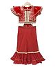 Elaisha Brocade Woven Half Sleeves Geometric Printed Lace Embellished Top & Palazzo Set - Red & Maroon