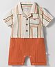 WOW Clothes Sinker Knit Half Sleeves Striped Romper with Pocket Detailing - Rust Orange