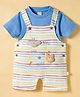 WOW Clothes Sinker Knit Half Sleeves T-Shirt & Striped Dungaree Style Romper with Animal Appliques - Blue