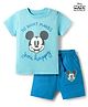 Babyoye Disney Single Jersey Knit Half Sleeves T-Shirt & Shorts Set With Mickey Mouse Graphics - Blue