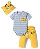 Babyhug 100% Cotton Interlock Knit Half Sleeves Onesie With Leggings & Cap & Lion Print With Applique - Multicolor