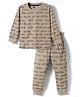 Evimo Single Jersey Knit Full Sleeves Vehicles Printed Co-Ords T-Shirt & Pyjama Night Suit - Beige