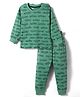 Evimo Single Jersey Knit Full Sleeves Vehicles Printed Co-Ords T-Shirt & Pyjama Night Suit - Green