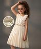 Hola Bonita Knit Sleeveless Shimmer Party Dress with Belt & Floral Applique - Off White