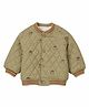 Little Surprise Box Knit Full Sleeves Bear Printed Light Winter Quilted Jacket - Olive