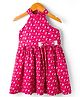 Rassha Cotton Woven Sleeveless Frock With Floral Print & Bow Applique - Pink
