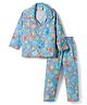 Rikidoos Cotton Woven Full Sleeve Co-ords Shirt & Pajama Night Suit with Jungle Theme Print - Light Blue