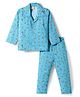 Rikidoos Cotton Woven Full Sleeve Co-ords Shirt & Pajama Night Suit with Side Eye Print - Sky Blue