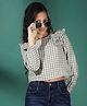 CRIMSOUNE CLUB Cotton Woven Full Sleeves Gingham Checked Frill Detailed Top - Grey
